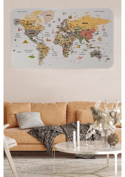 Türkçe Eğitici Ülke ve Başkent Detaylı Atlası Dünya Haritası Duvar STICKER -60X105-3854