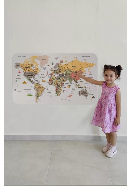 Türkçe Eğitici Ülke ve Başkent Detaylı Atlası Dünya Haritası Duvar STICKER -60X105-3854 fırsatları
