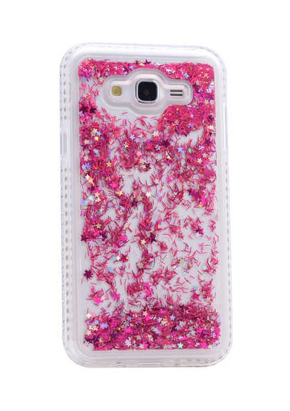 Galaxy J7 2015 Uyumlu Kılıf Özel Tasarım Sıralı Taşlı Sıvılı Simli Silikon Kapak