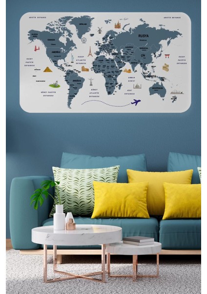 Türkçe Eğitici Ülke ve Başkent Detaylı Atlası Dünya Haritası Duvar STICKER -60X105-3832