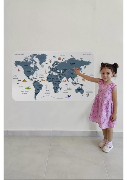 Türkçe Eğitici Ülke ve Başkent Detaylı Atlası Dünya Haritası Duvar STICKER -60X105-3832