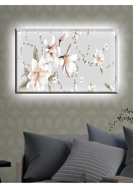 LED Işıklı Beyaz Çiçek Kanvas (Tablo Yatak Odası Için Ideal)