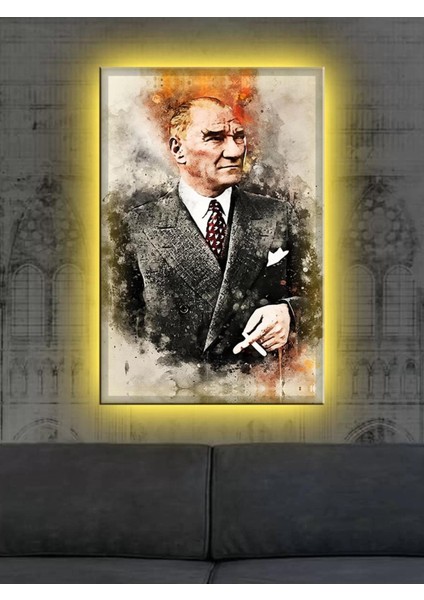 LED Işıklı Mustafa Kemal Atatürk Kanvas Tablo (Çok Şık)