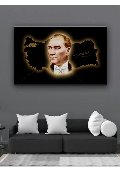 LED Işıklı Atatürk ve Türkiye Haritası Duvar Tablosu