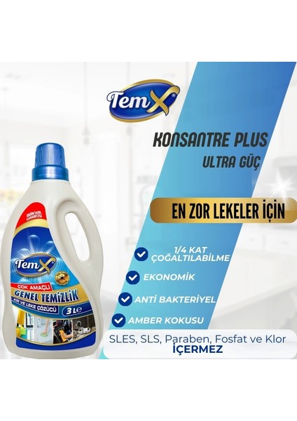 Konsantre Plus Ultra Güçlü Genel Temizlik Kir ve Leke Çözücü 3 Litre fiyatları
