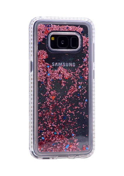 Galaxy S8 Uyumlu Kılıf Özel Tasarım Sıralı Taşlı Sıvılı Simli Silikon Kapak