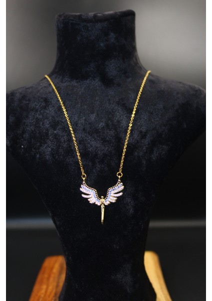 Bella Joya Renkli Taş Detaylı Gold Melek Kolye