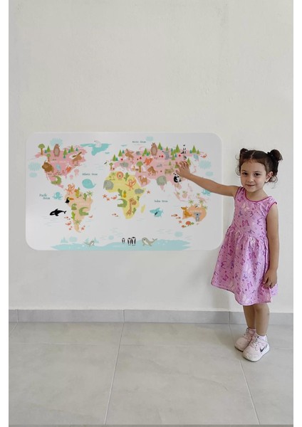Eğitici Dünya Haritası Dünya Atlası Çocuk ve Bebek Kız Çocuğu Odası Duvar STICKER-60X105-3777 fırsatları