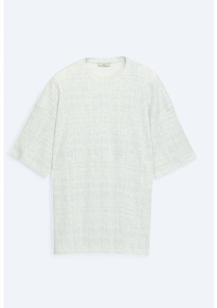 Açık Haki Baskılı Bisiklet Yaka Pamuk Karışımlı T-Shirt