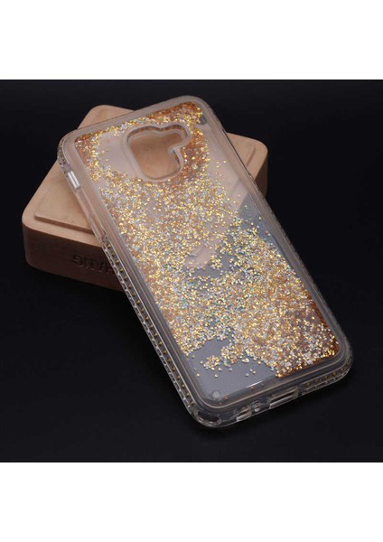 Galaxy J6 Uyumlu Kılıf Özel Tasarım Sıralı Taşlı Sıvılı Simli Silikon Kapak