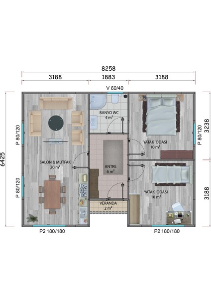 52 M2 Prefabrik Ev