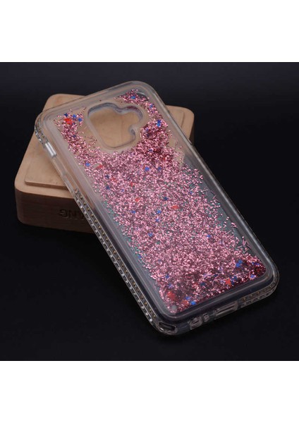 Galaxy A6 2018 Uyumlu Kılıf Özel Tasarım Sıralı Taşlı Sıvılı Simli Silikon Kapak