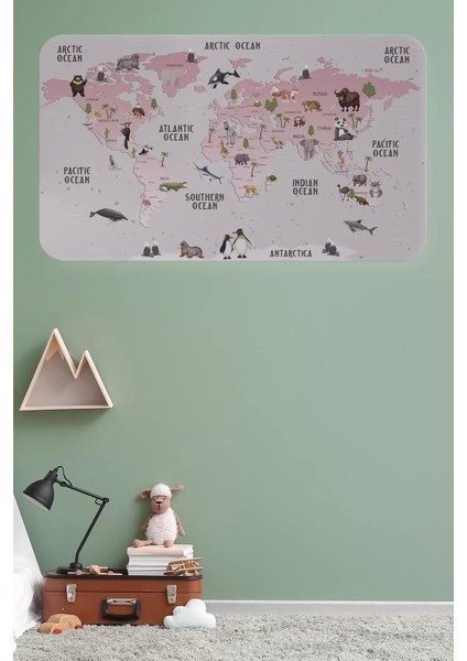 Eğitici Dünya Haritası Dünya Atlası Çocuk ve Bebek Odası Duvar STICKER-60X105-3798