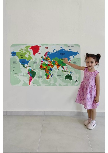 Türkçe Eğitici Ülke ve Başkent Okyanus Detaylı Atlası Dünya Haritası Duvar STICKER -60X105-3840 fırsatları
