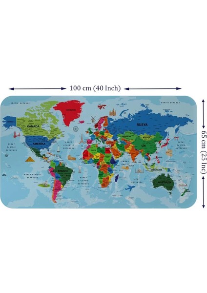 Türkçe Eğitici Ülke ve Başkent Okyanus Detaylı Atlası Dünya Haritası Duvar STICKER -60X105-3866 fiyatları