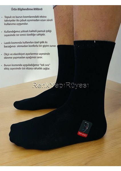 1 Adet, Siyah, %80 Pamuklu, Ter Emici, Mevsimlik, Çorap, 40-44 Numara Ile Uyumlu Erkek Çorap