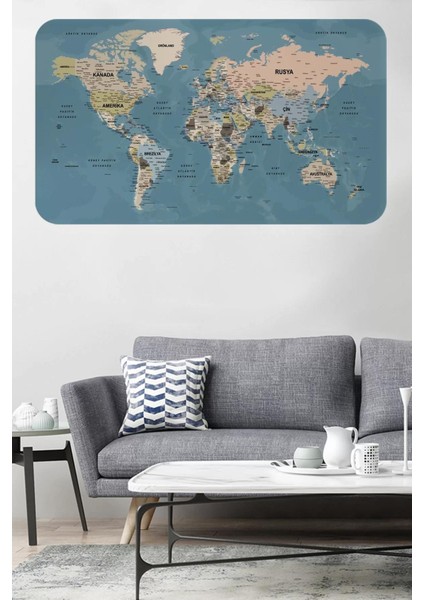 Türkçe Eğitici Ülke ve Başkent Okyanus Detaylı Atlası Dünya Haritası Duvar STICKER -60X105-3836