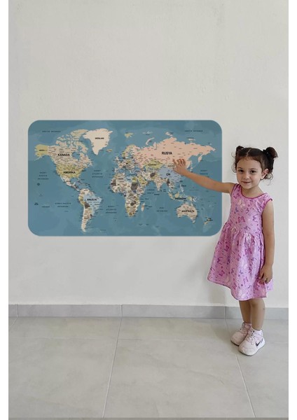 Türkçe Eğitici Ülke ve Başkent Okyanus Detaylı Atlası Dünya Haritası Duvar STICKER -60X105-3836 fırsatları
