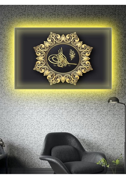 LED Işıklı Gold Tuğra Tablo