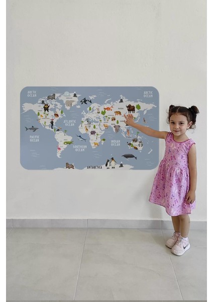 Eğitici Dünya Haritası Dünya Atlası Çocuk ve Bebek Odası Duvar STICKER-60X105-3789 fırsatları