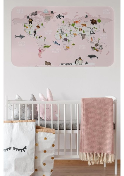 Eğitici Dünya Haritası Dünya Atlası Çocuk ve Bebek Odası Duvar STICKER-60X105-3795