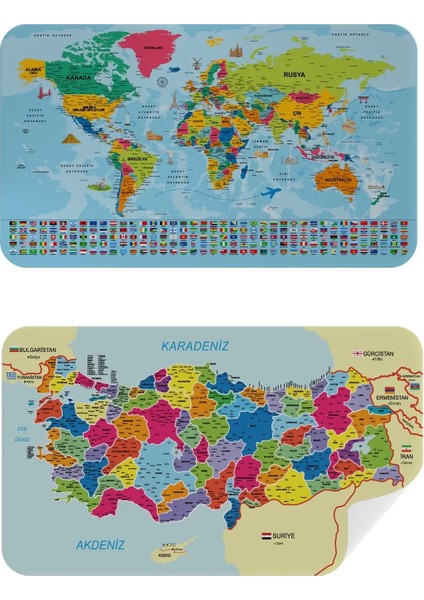 Türkçe Dünya ve Türkiye Haritası Ülke Bayraklı Çocuk ve Genç Odası Duvar STICKER-60X105-3882BAYRAK