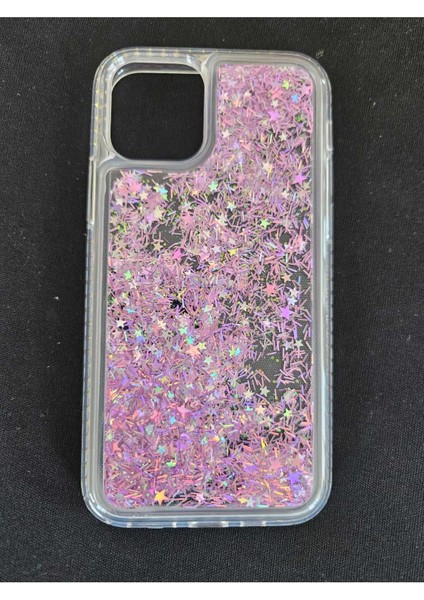 iPhone 11 Pro Uyumlu Kılıf Özel Tasarım Sıralı Taşlı Sıvılı Simli Silikon Kapak