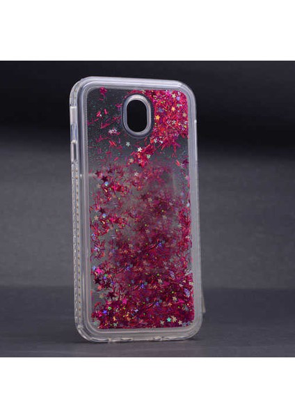 Galaxy J7 Pro - J730 Pro Uyumlu Kılıf Özel Tasarım Sıralı Taşlı Sıvılı Simli Silikon Kapak