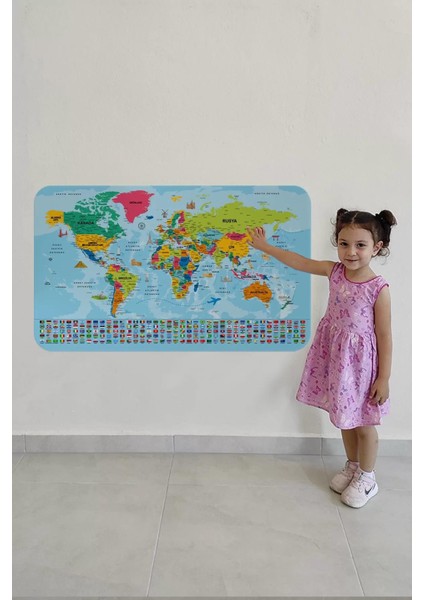 Türkçe Dünya ve Türkiye Haritası Ülke Bayraklı Çocuk ve Genç Odası Duvar STICKER-60X105-3882BAYRAK fırsatları