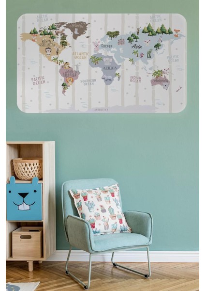 Eğitici Dünya Haritası Dünya Atlası Çocuk ve Bebek Odası Duvar STICKER -60X105-3825