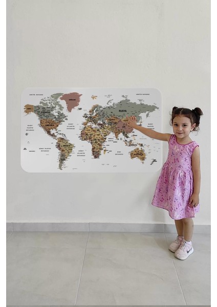Türkçe Eğitici Ülke ve Başkent Detaylı Atlası Dünya Haritası Duvar STICKER -60X105-3852 fırsatları