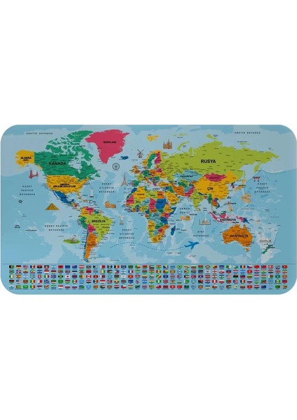 Dünya Haritası Eğitici Ülke Bayraklı Türkçe Harita Çocuk ve Genç Odası Duvar STICKER-60X105-3865B fırsatları