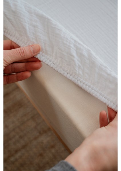 %100 Pamuk Bürümcük Müslin Lastikli Çarşaf - Beyaz 70X120 cm indirimleri