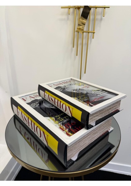Dekoratif Baskılı Ayna Kapaklı Ahşap Kitap Kutu AKSH-J1101-S2 Set fiyatları