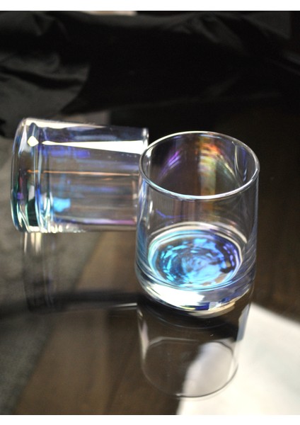 2 Adet Hologramlı Cam Meşrubat Bardağı - Kokteyl Viski Sunum Bardak