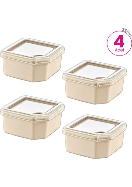 4'lü Q-Box Saklama Kabı Latte 350 ml