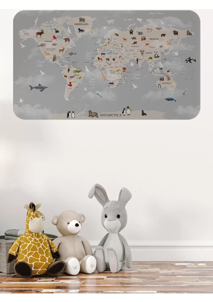 Eğitici Dünya Haritası Dünya Atlası Çocuk ve Bebek Odası Duvar STICKER-60X105-3793