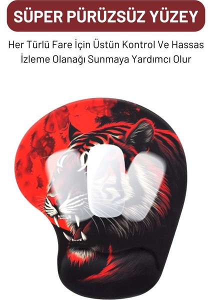 Red Flame Tiger Bilek Destekli Mouse Pad,baskılı Mouse Pad,ergonomik Rahat Konforlu Mouse Pad