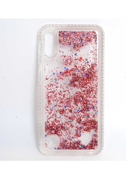 Galaxy M10 Uyumlu Kılıf Özel Tasarım Sıralı Taşlı Sıvılı Simli Silikon Kapak