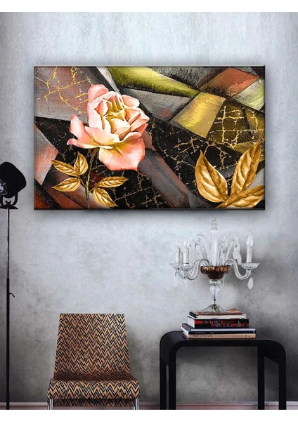 LED Işıklı Gold Çiçek Dekoratif Tablo