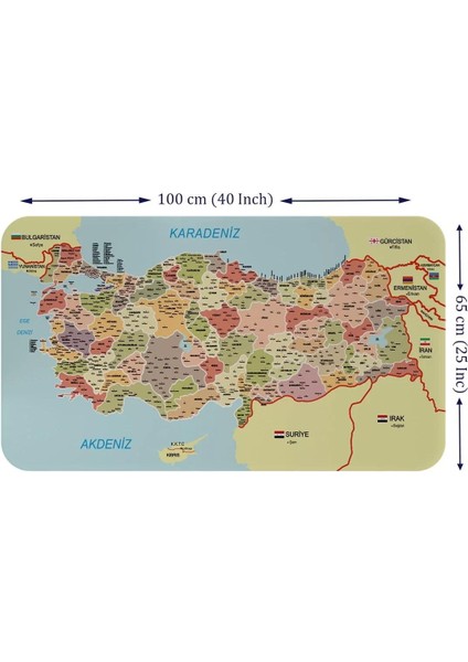 Eğitici ve Öğretici Detaylı Komşulu Türkiye Haritası Duvar STICKER-60X105-3846 fiyatları