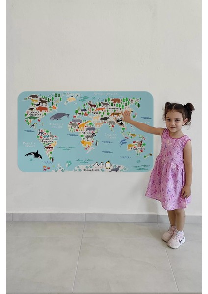 Eğitici Dünya Haritası Dünya Atlası Çocuk ve Bebek Odası Duvar STICKER-60X105-3771