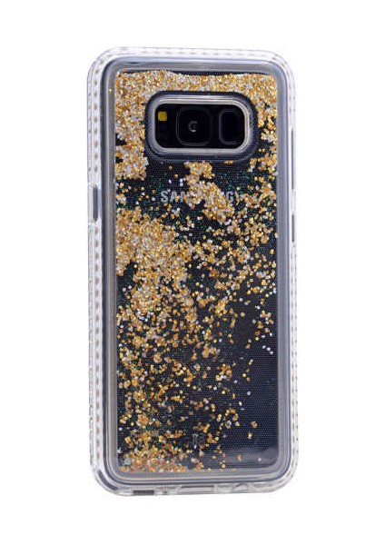 Galaxy S8 Uyumlu Kılıf Özel Tasarım Sıralı Taşlı Sıvılı Simli Silikon Kapak