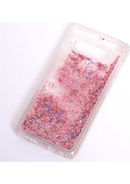 Galaxy S10E Uyumlu Kılıf Özel Tasarım Sıralı Taşlı Sıvılı Simli Silikon Kapak