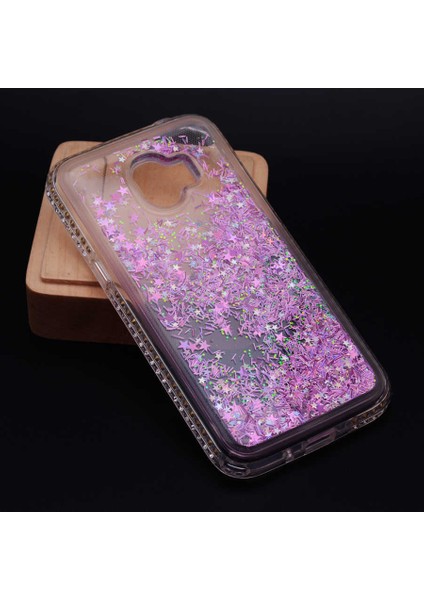 Galaxy J4 Uyumlu Kılıf Özel Tasarım Sıralı Taşlı Sıvılı Simli Silikon Kapak