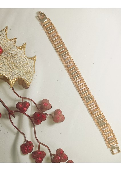 Kadın Çelik Bileklik Gold Taşlı