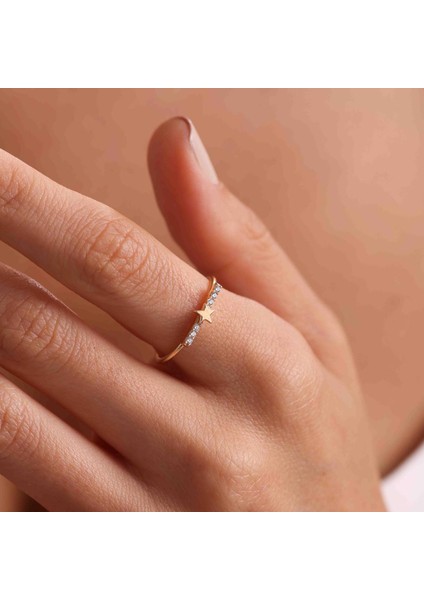 14 Ayar Altın Beyaz Taşlı Yıldız Yüzük fiyatları