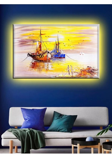 LED Işıklı Gemi Yağlı Boya Stili Tablo