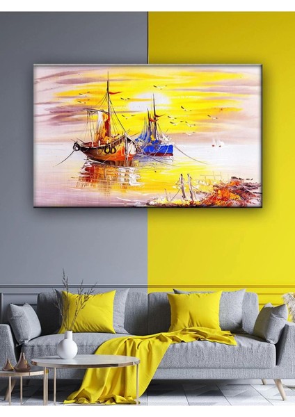 LED Işıklı Gemi Yağlı Boya Stili Tablo