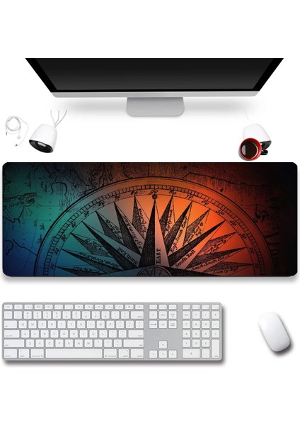 Sonictouch Orta Çağ Pusula Gamer Oyuncu Dikişsiz Sıvı Geçirmez Siyah Klavye Mouse Pad 32X70CM